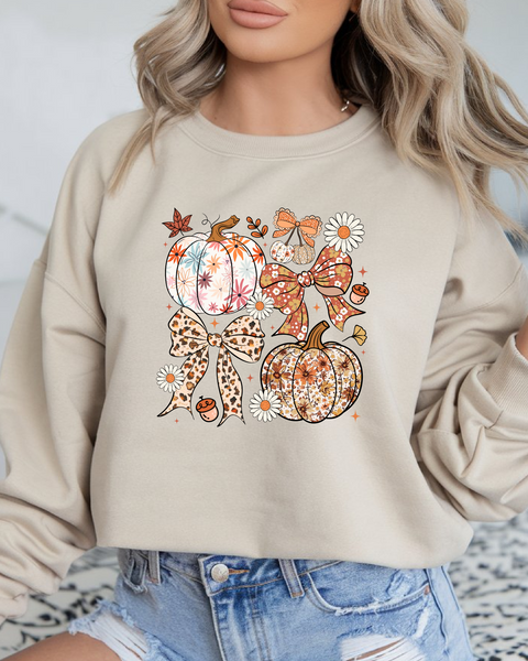 Preppy Floral Fall Pumpkin Bow sweatshirt
