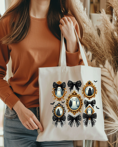 Ghost and bows Halloween tote bag