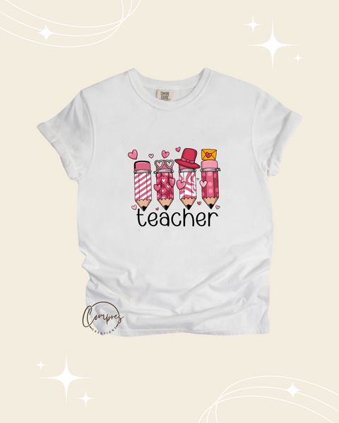 Teacher valentine pencil t-shirt