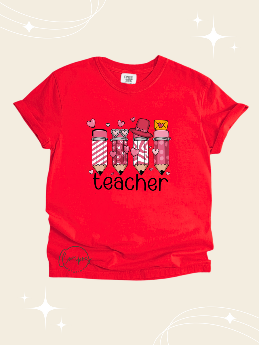 Teacher valentine pencil t-shirt