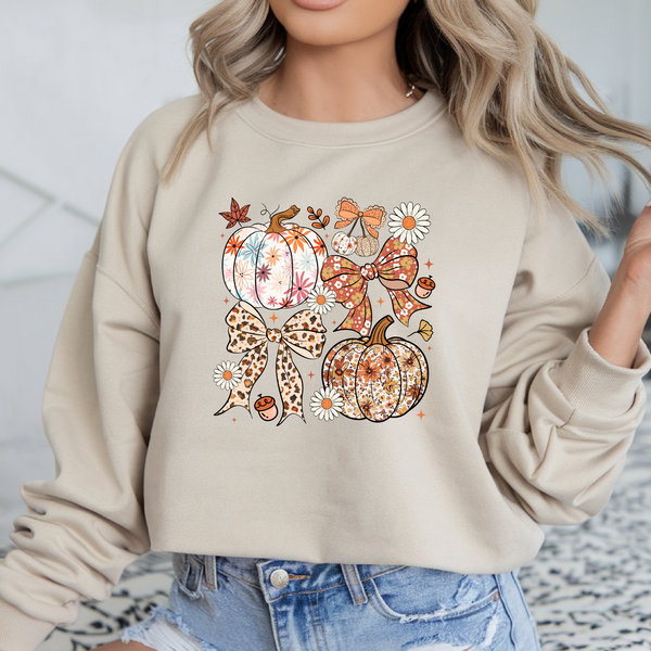 Preppy Floral Fall Pumpkin Bow sweatshirt
